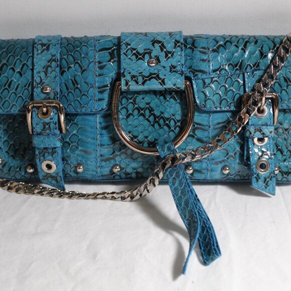 Dolce & Gabbana Turquoise Python Embossed Clutch Shoulder Bag O-Ring - Picture 7 of 10